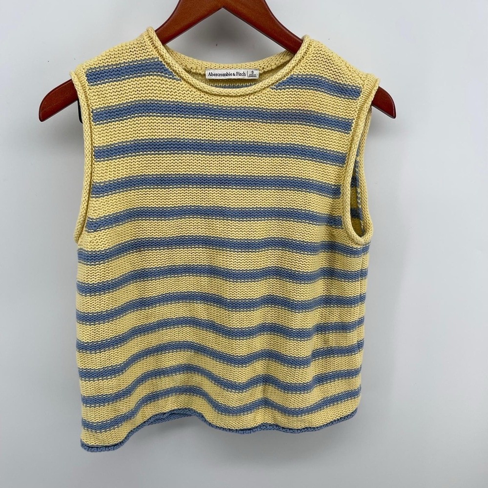 Abercrombie & Fitch Striped Knit Sweater Vest | Yellow & Blue | Size S